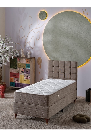 Beehanem 120x200 Bengü Baza+başlik+yatak 3lü Set. Ketenkahve 120 X 200