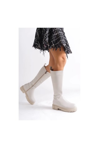 Mıra Bağcıksız Fermuarlı Ortopedik Taban Kadın Çizme Kt - Krem Krem