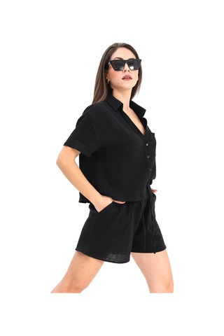 Takım Müslin Gömlek Şort - Siyah-siyah Siyah