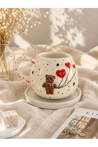 Teddy Ayıcıklı Kahve Ve Çay Fincanı Beyaz - Krem