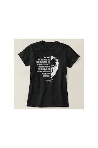 Butik İstanbul 24 Kasım Öğretmenler Günü Temalı Baskılı Bisiklet Yaka T-shirt - Siyah