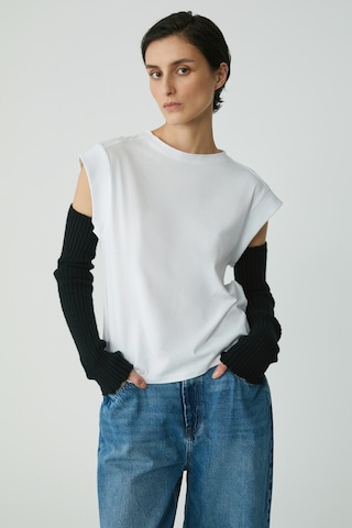 Ethıquet Lorı Kadın 100% Pamuk Sıfır Kol Yuvarlak Yaka Standart Boy Örme Beyaz T-shirt