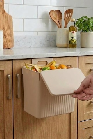 Askılı Ve Yapışkanlı Mutfak Ve Banyo İçin Pratik Çöp Kovası 8lt Açık Kahve