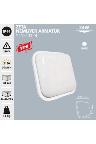 Yl15 0124 Zeta Nemliyer 24w Sıva Üstü Led Armatür 6500k Beyaz Işık Beyaz .