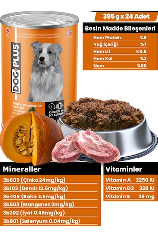 DogPlus Pate Kuzu Etli ve Balkabaklı Yetişkin Köpek Konserve Yaş Mama 395 Gr x 24 Adet
