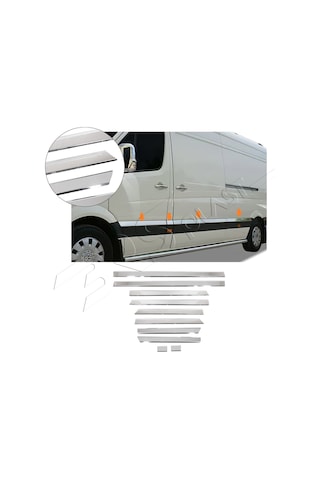 Volkswagen Crafter Uyumlu 2006-2017 Krom Yan Kapı Çıtası Uzun Şasi 10 Parça Paslanmaz Çelik