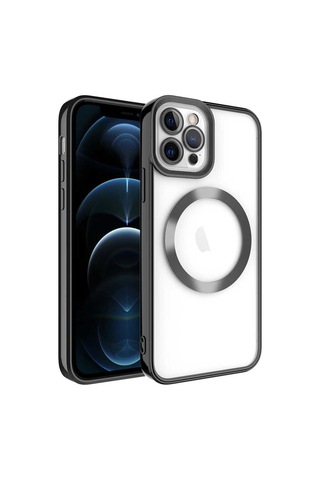 Apple Uyumlu iPhone 12 Pro Max Uyumlu Magsafe Wireless Şarj Özellikli Zore Setro Silikon-siyah -