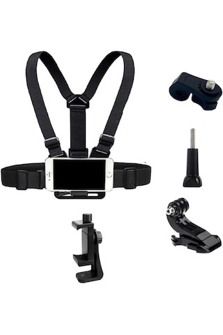 Aksiyon Kamerası Ve Telefon Uyumlu Göğüs Bağlantı Askısı Chesty Kemer Seti - Gopro, Sjcam, İphone, Android Uyumlu Chest Mount Holder Gri - Siyah
