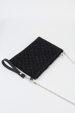 Vivaq Kadın Balık Siyah Taşlı Süet Bilek Askılı Ve Zincir Askılı Portföy El Ve Clutch Çanta SİYAH