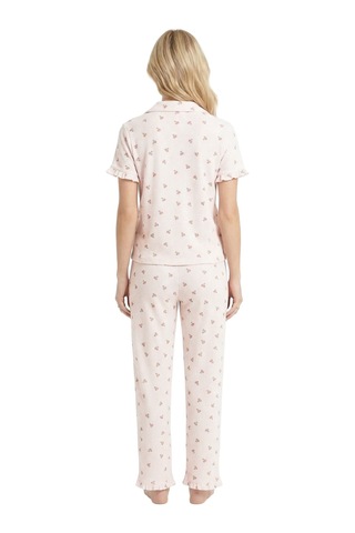 Cottonhill Beyaz Çiçek Desenli Bürümcük Gömlek Yaka Kadın Pijama Takımı