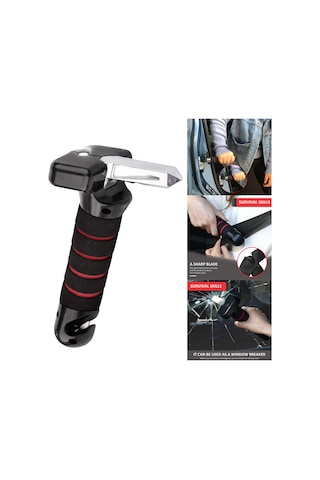 Ximistore9 Araba Kapısı Kol Dayama - Kırıcı Çekiç - Fenerli 3'ü 1 Arada Araç Güvenlik Aleti Kırmızı-siyah