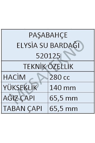 Paşabahçe 520125 Elysia Su Meşrubat Bardağı 280 CC - 12 Adet