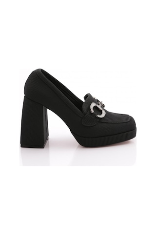 Dgn 0951 Kadin Küt Burun Tokali Platform Topuklu Ayakkabi 0951-2216-R11643 Siyah
