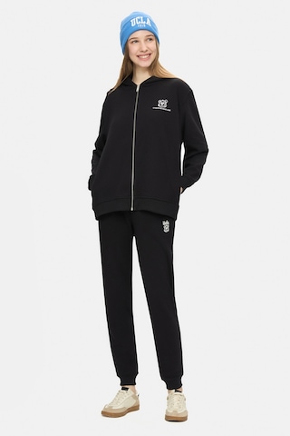 Ucla Esther Siyah Fermuarlı Ve Cepli Nakışlı Loose Fit Kadın Sweatshirt Siyah