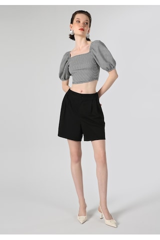 Colins Slim Fit Kare Yaka Kadın Siyah Kısa Kol Tişört Cl1063345 Q1.v1 Blk SIYAH