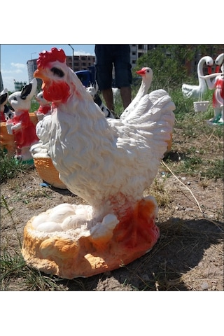 M3 Yumurtalı Tavuk Iç Ve Dış Mekan 35Cm Ev Bahçe Köşe Masa Heykeli Antrasıt - Beyaz