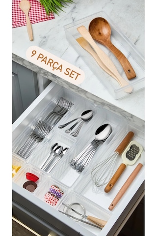 Bade 9 Parça Çekmece İçi Kaşıklık Düzenleyici Organizer - Çatal B Şeffaf