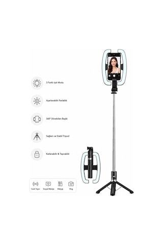 Monopod Tripod Led Işık Selfie Kumandalı Tripod 138cm Canlı Yayın Telefon Tutcusuraylax Led Işıklı Selfie Çubuğu Tripod 138 Cm Bluetooth Kumandalı Telefon Tutucu