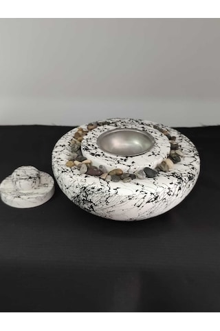 Dekoratif Masa Üstü Yuvarlak Ateş Çukuru Taş Şömine-500 Ml Yakıt Hediyeli - Siyah Mermer
