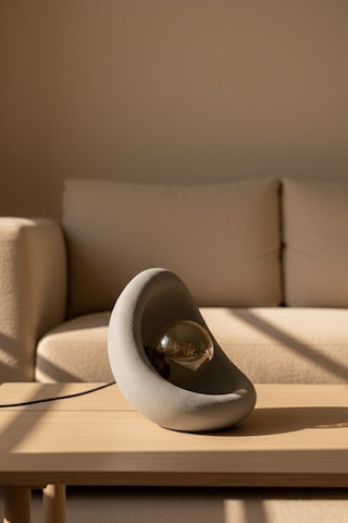 Modern Beton Dokulu Abajur Organik Oval Gece Lambası Masaüstü Komodin Lambası 25 Cm Gri