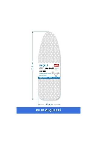 Magic Lady Retro Model 122x45 Cm Gri Yıldız Desenli Keçeli Ütü Masası Kılıfı