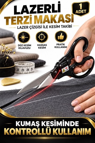 Lazerli Terzi Makası Kumaş Kesme Makası Lazer Çizgili Kesim Kılav