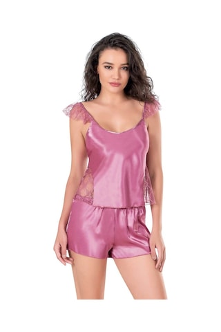 Primoda Willike Gül Kurusu Saten Babydoll Şort Takımı Gül Kurusu