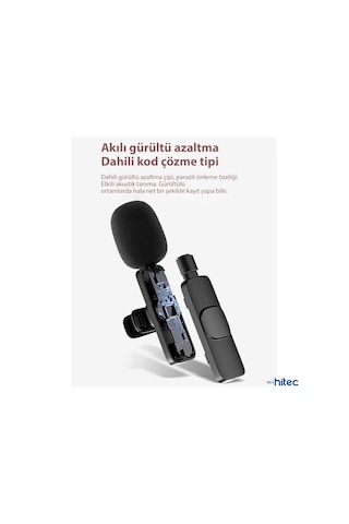 ScHitec K9 Type-C Çift Kablosuz Wireless HD Yaka Mikrofonu Siyah