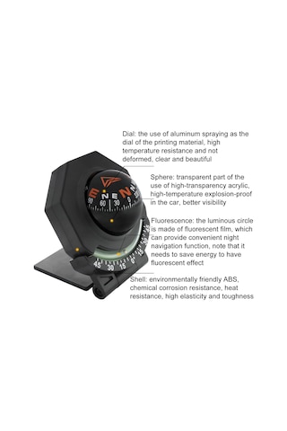 Eğim Ölçerli 2'si 1 Arada Araba Pusulası, Katlanabilir Yüksek Hassasiyetli Kılavuz Bilyası İngilizce Versiyon