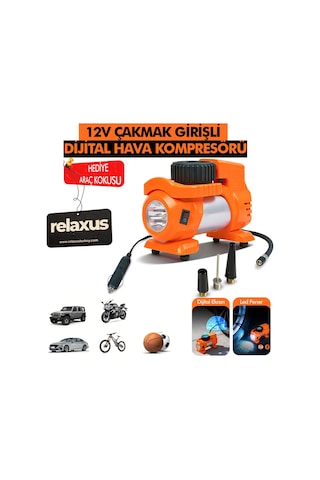Araç Çakmak Girişli Dijital Hava Kompresörü Lastik Şişirme Pompası 12v Taşınabilir Oto Kokusu