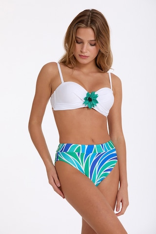 Argento Kadın Çiçek Detaylı Mavi Sabit Push Up Dolgulu Balenli Çıkarılabilir Askılı Yüksek Bel Bikini Takımı Mavi