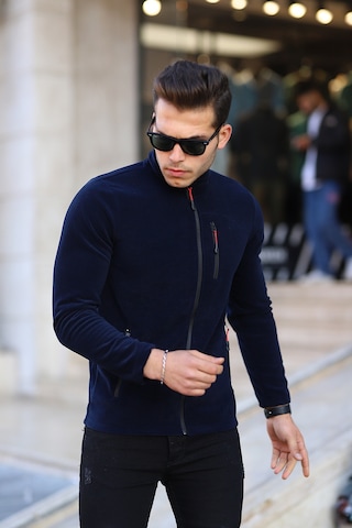 Kozik Lacivert Standart Kalıp Tam Fermuarlı 3 Çepli Erkek Polar Lacivert