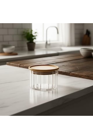 Linie Slim Bambu Kapaklı Borosilikat Cam Saklama Kabı - Çizgili Vakumlu Baharatlık, Çay Ve Kahve Kavanozu - 200ml Ve 300ml Seçenekleri 200ml 7009