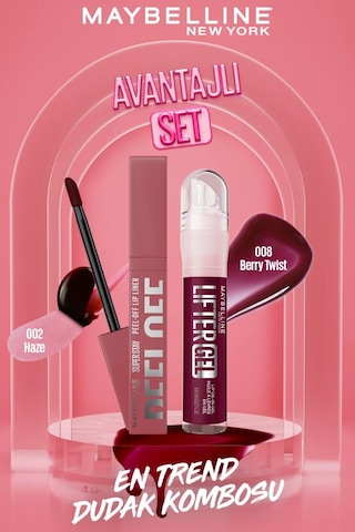 Super Stay Dudak Tinti Peel Off 002 Haze&lifter Gel Dudak Parlatıcı 008 Berry Twist Dudak Kombo pktpeeloffliftergel3-11364 002 Haze+008 Berry Twist