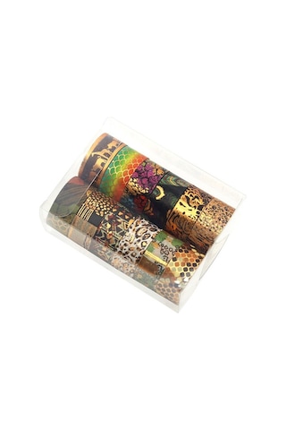 Novahub Altın Folyo Washi Bant Seti - Dıy & Hediye Paketleme 12 Rulo Vahşi Doğa Desenli