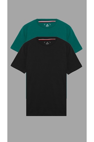Shooter Sportwear Shooter Erkek Basic Tişört Pamuklu Regular Fit Bisiklet Yaka Günlük Düz T-shirt 2'li Paket Siyah - Yeşil