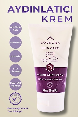 Aydınlatıcı Krem El Bakım E & A Vitamini Ton Eşitleyici Nemlendirici Gliserin Aha D-panthenol 50ml
