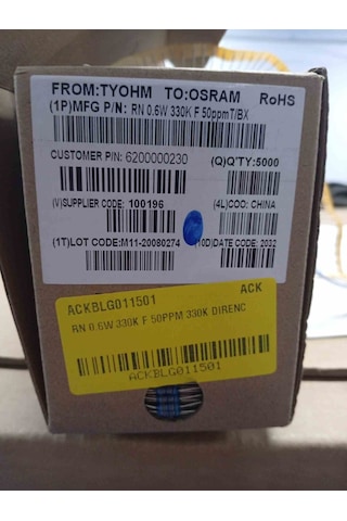 Rn 0.6w 330k F 50ppm 330k Direnç 500 Adet