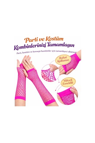 80 Ler 90 Lar Retro Neon Fuşya Şeker Pembesi File Parmaksız Eldiven 26 Cm Standart