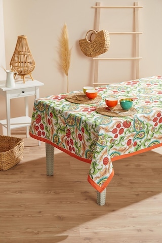Turuncu Şal Desen Leke Tutmaz Masa Örtüsü