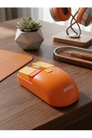 Kablosuz Şarj Edilebilir Mouse - Mekanik Tuş Tasarımlı 1600dpı Optik Fare Sarı -