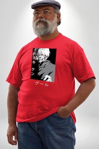 Angemiel Kaneki Ken Kuma Japon Anime Şeytan Kırmızı Büyük Beden Erkek Kadın Unisex Basic Ön Baskılı Tişört Kırmızı