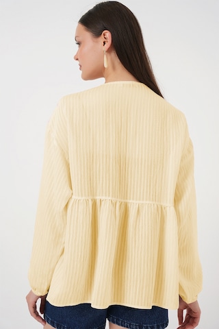 Kadın Önü Bağcıklı Uzun Kol Bluz 946 - Sarı Sari