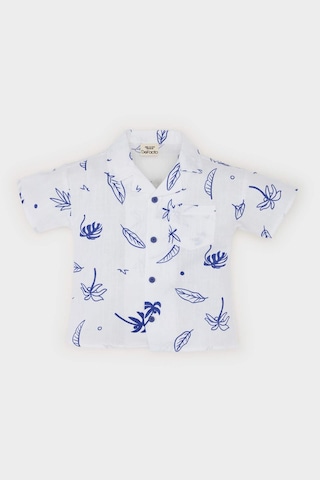 DeFacto Erkek Bebek Tropikal Desenli Flamlı Poplin Kısa Kollu Gömlek E7803A525SMWT34 Beyaz