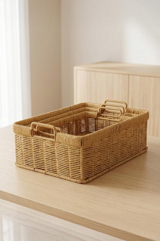 Digithome 3'lü Hasır Rattan Organizer Sepet - Bb6064 Turuncu