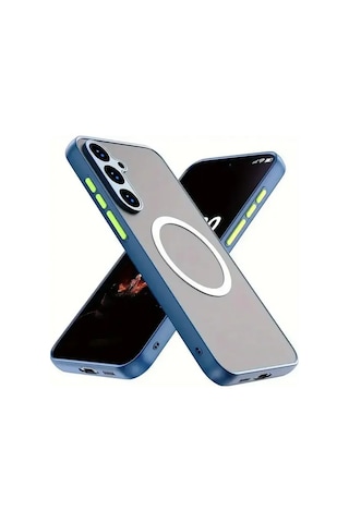 Elmpaly Samsung Galaxy S25 Fe Kılıf Manyetik Kablosuz Şarj Darbe Koruma Mat Asker Mavisi