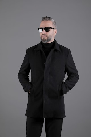 Ohepmoda Gizli Düğmeli Erkek Kaşe Kaban Mont Siyah