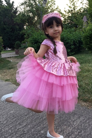 Lilymoon Kız Çocuk Tüllü Abiye Elbise Pul Payetli Pembe