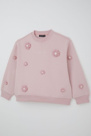 Locoloco Kız Çocuk Sweatshirt Çiçek Motifli 9-14 Yaş, Pembe Pembe