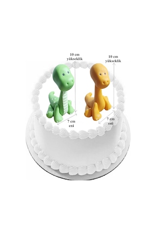 Şeker Hamurundan Turuncu Ve Yeşil Renk Sevimli Dinazorlar Pasta Süsü 7x10 Cm Ebat 2 Adet Gelecek